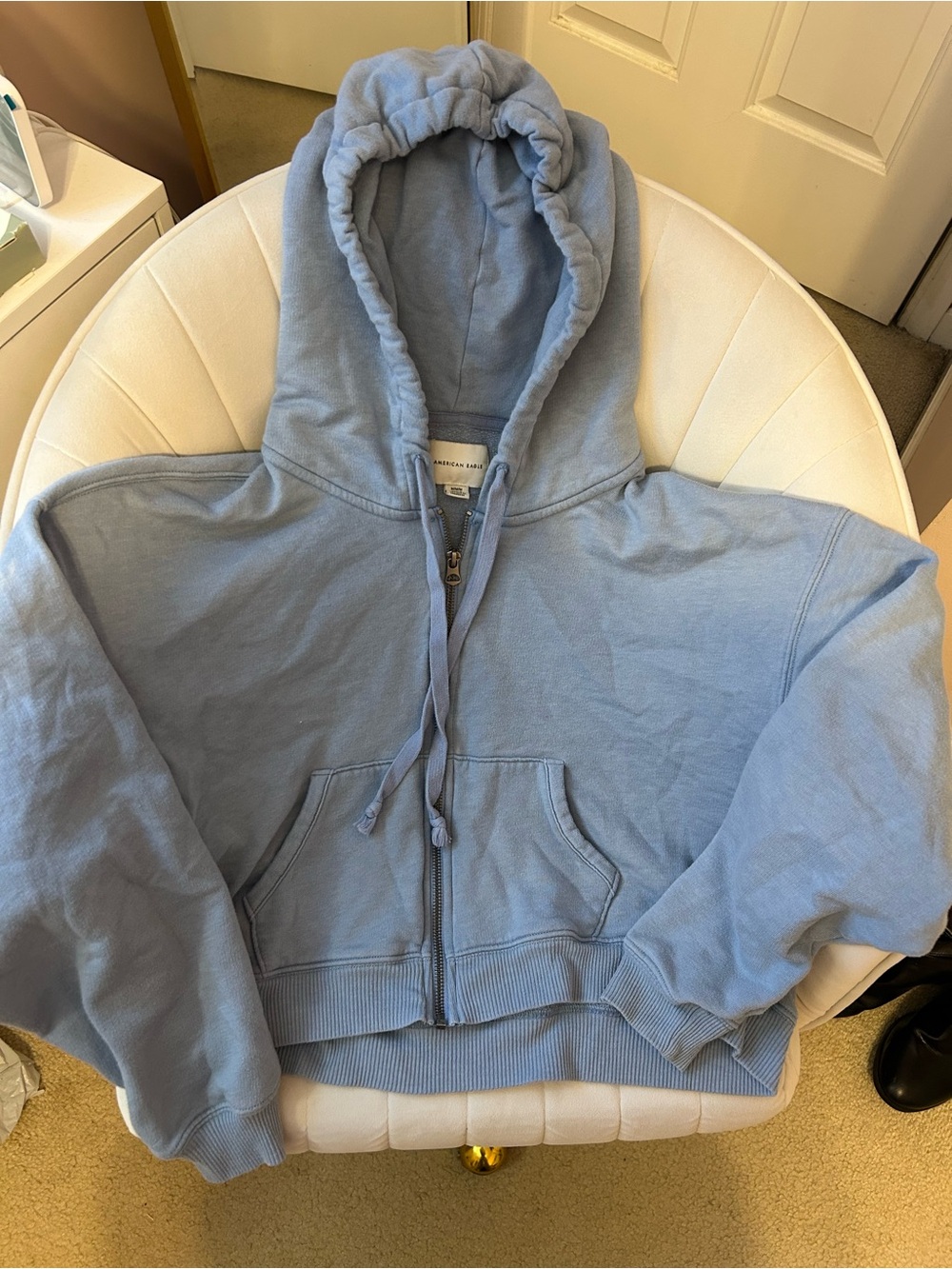 American Eagle Light Blue Cropped Full-Zip Hoodie